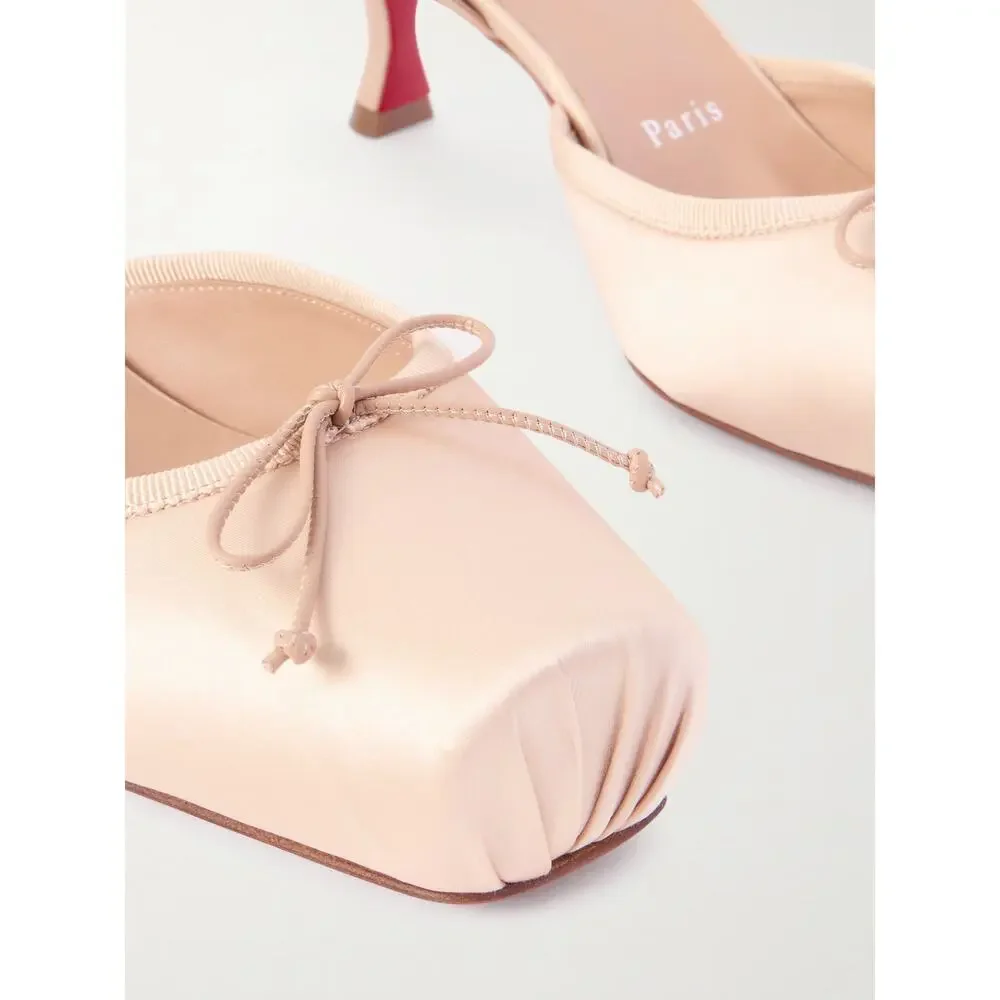 Christian Louboutin Cassia Lace Up 55 Blush Nude Ballet Sandal Heel Pump 36.5